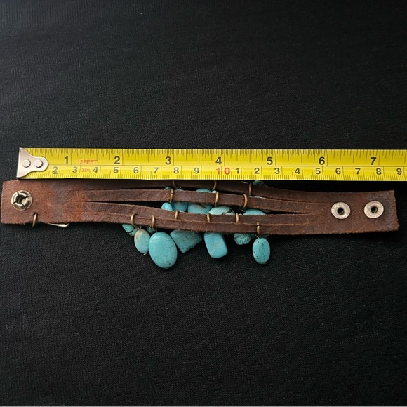 JENNY RABELL Turquoise Stone Charm, Hand Tooled Leather & Brass Adjustable Brace - Picture 12 of 14